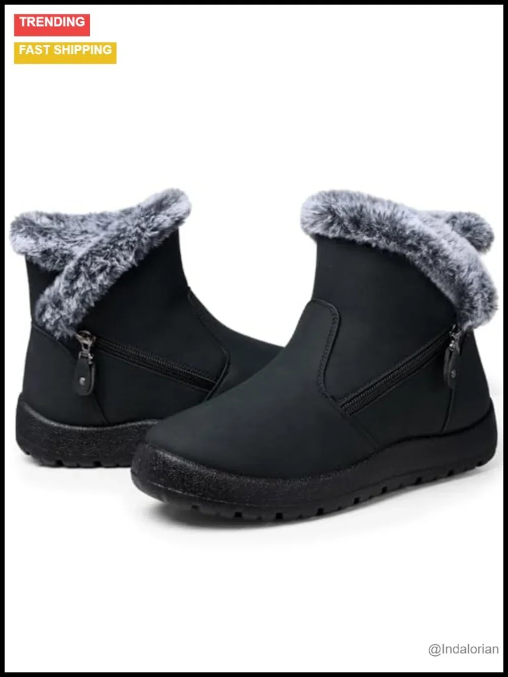 Waterproof Fur Lined Snow Boots with Side Zipper